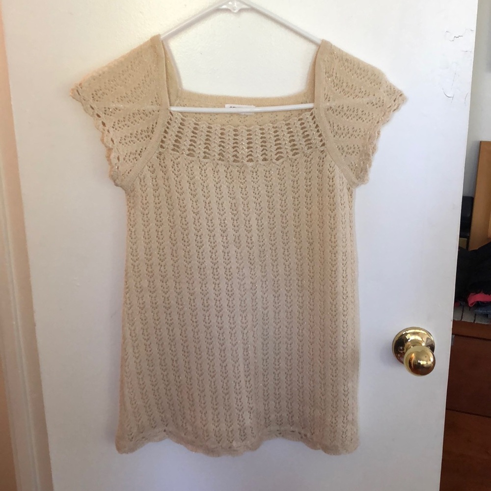 Generra ivory/gold crocheted sweater sz s VINTAGE